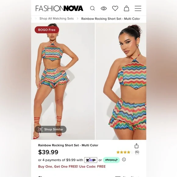 Rainbow Rocking Short Set Halter Top Chevron Ruffled - Picture 13 of 13